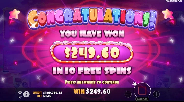 Sugar Rush multiplicadores activos sobre símbolos de caramelos durante una ronda ganadora